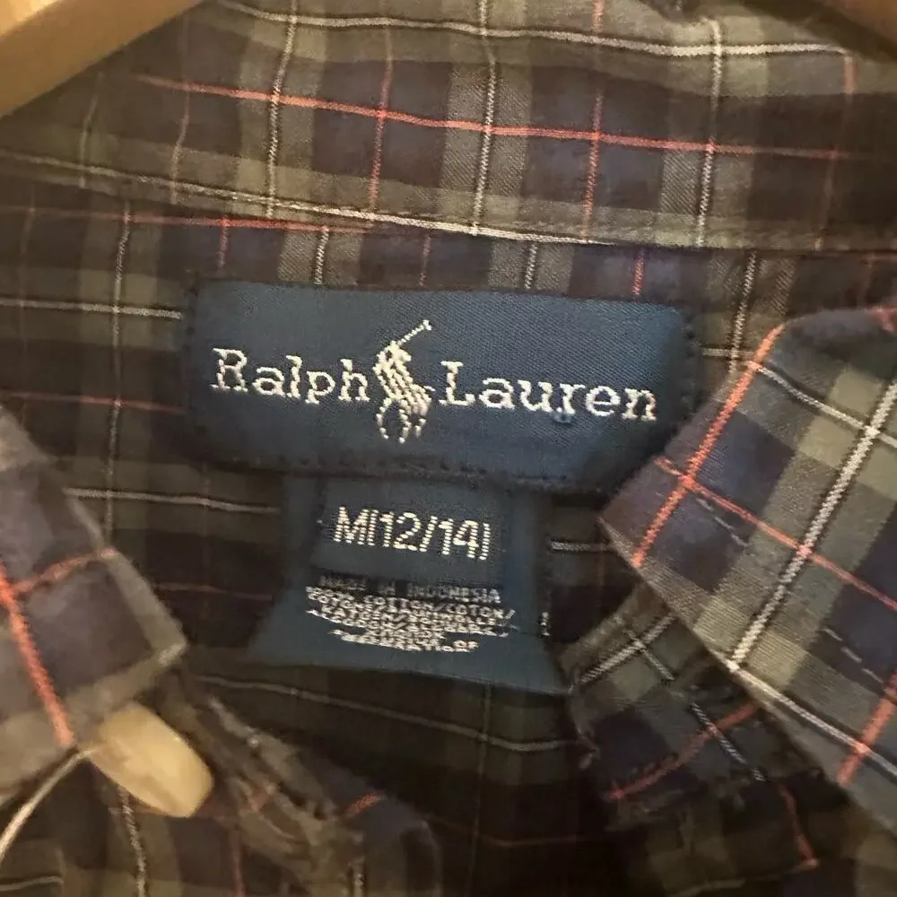 Boy's Ralph Lauren Plaid Button Down Long Sleeve Shirt sz 12-14 Polo Pony Logo